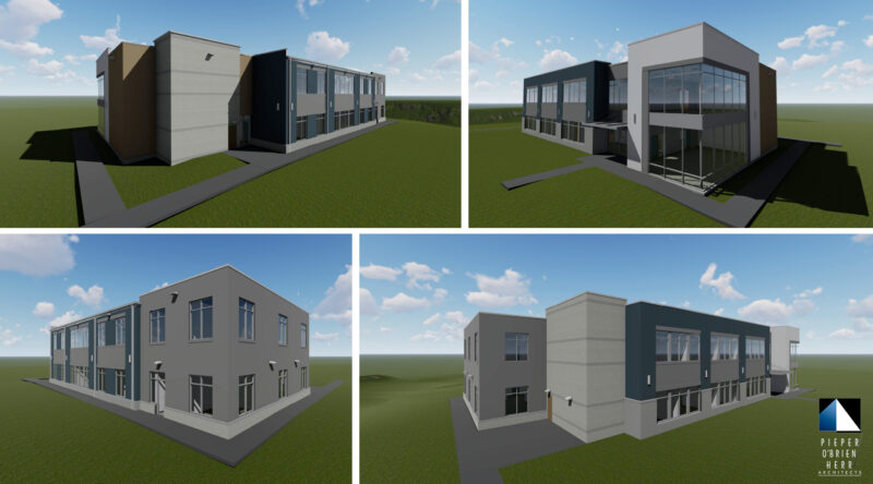 3-D rendering of the new Class A office building in McKees Rocks constructed by Franjo Construction.