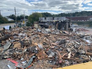 Demolition of former Mckees Rocks building makes way for Franjo Construction's new Class A office building project.
