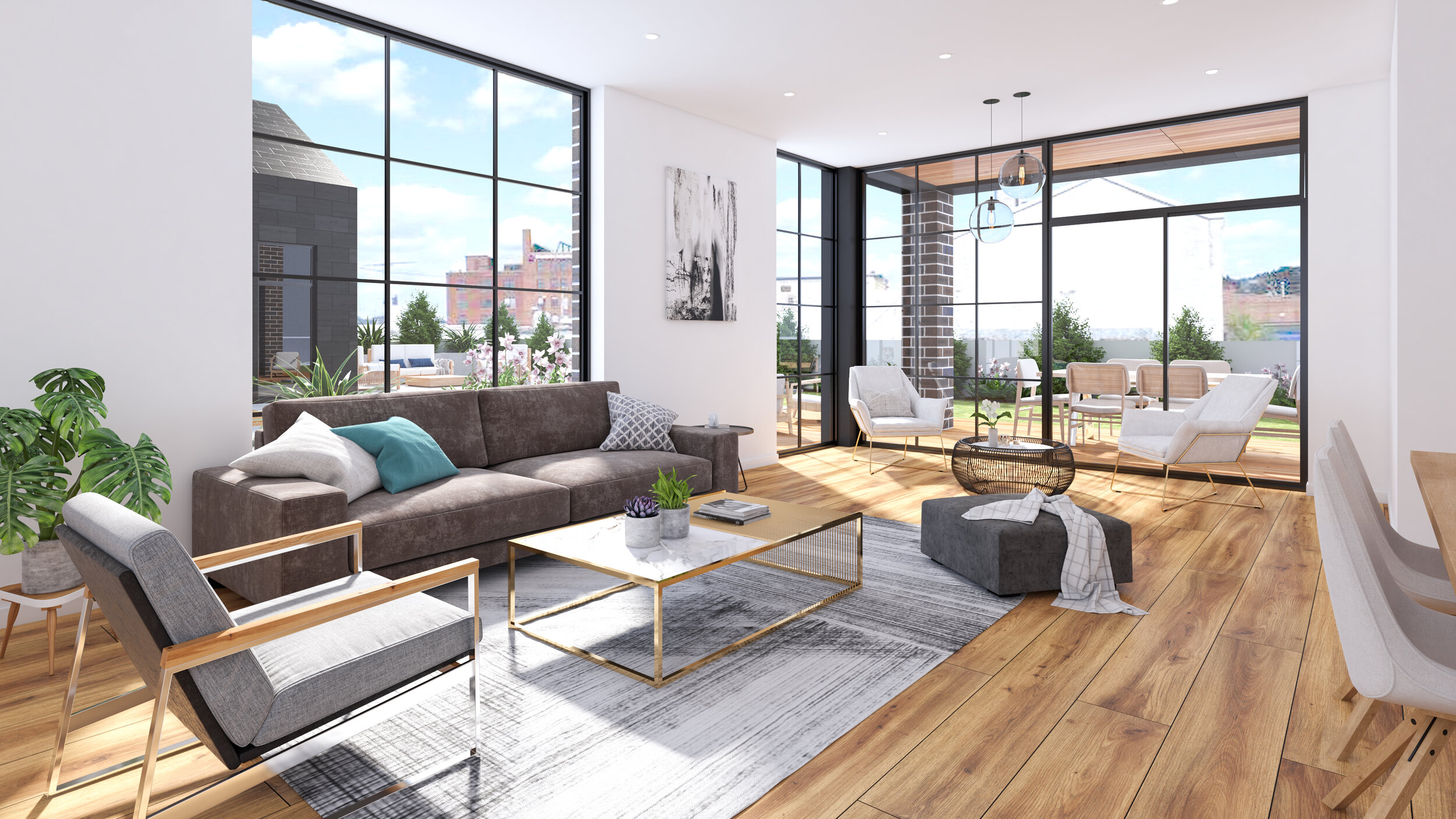 Forte Condos Pittsburgh Rendering Living Room View of City